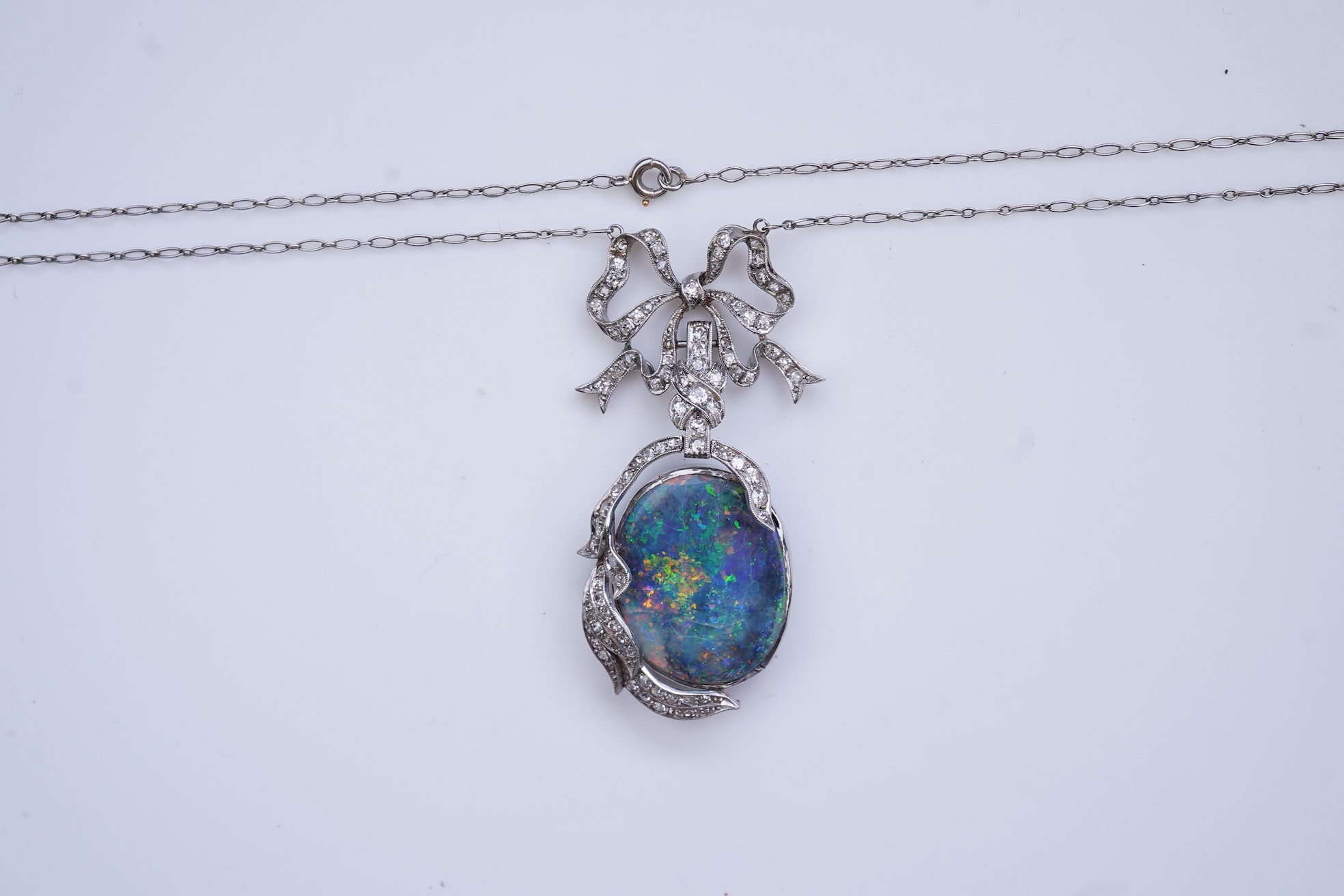 An impressive Belle Epoque black opal and diamond pendant, early 20th century